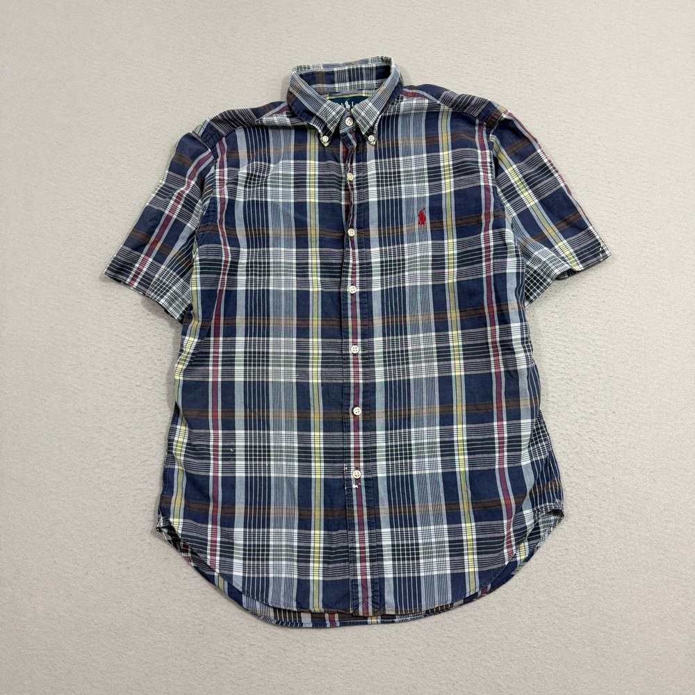 Polo Ralph Lauren Shirt Medium Blue Plaid Classic Fit Short Sleeve Button Down